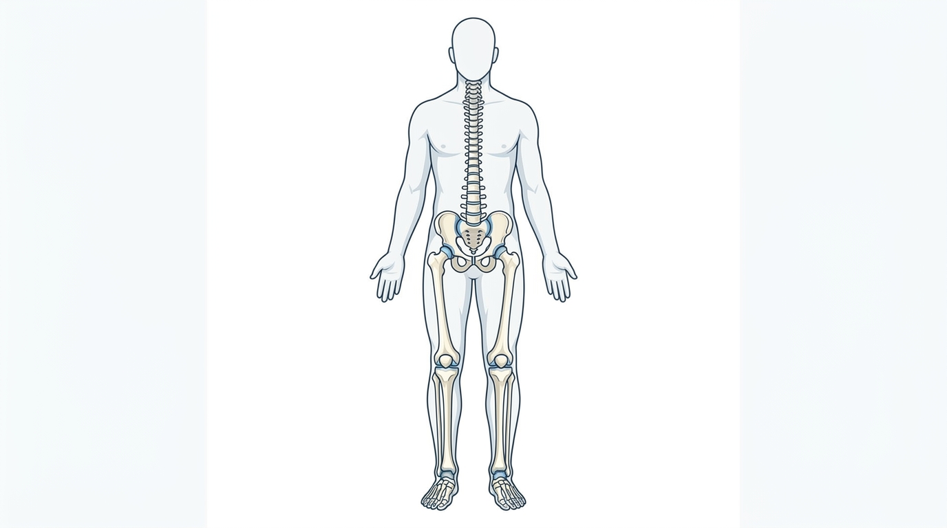 Medical vector illustration of the human kinetic chain showing load connections across spine, pelvis, and lower limbs
